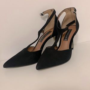 Steven By Steve Madden Black Suede Point Toe Pumps with Ankle Strap
